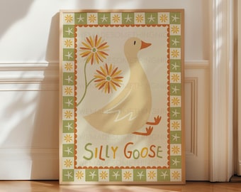 Silly Goose Print | Funny Animal Wall Art | Nursery Decor | Kids Bedroom Art | Playroom Wall Decor