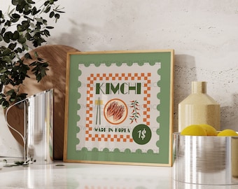 Retro Kimchi Poster, Asian Food Print, Modern Kitchen Decor, Illustration, Korea, Food, Bar Art, Exhibition Poster, Retro Wall Art
