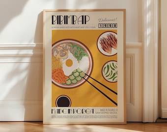 Bibimbap Poster, Kitchen Art, Kitchen Poster, Kitchen Print, Food Print, Modern Kitchen Decor, Japanese, Korean Food, Chef Print, Retro Art
