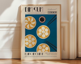 Dim Sum Poster, Kitchen Poster, Kitchen Print, Food Print, Modern Kitchen Decor, Illustration, Chef Print, Exhibition Poster, Retro Wall Art
