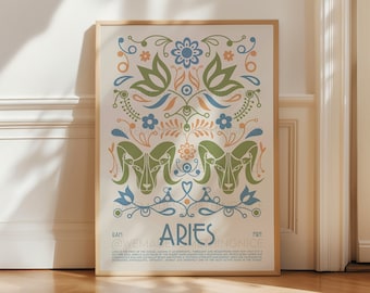 Lámina de Aries / Arte mural del zodíaco / Regalo de astrología / Póster del signo zodiacal