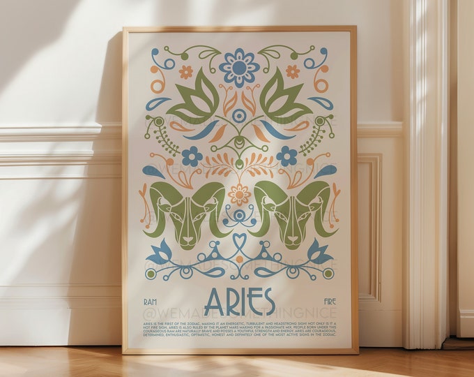 Aries Print | Zodiac Wall Art | Astrology Gift | Birth Sign Poster