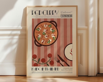 Thai Red Curry Poster, Kitchen Art, Kitchen Poster, Food Print, Food Art, Asian Wall Art, Thailand Art, Retro Wall Art