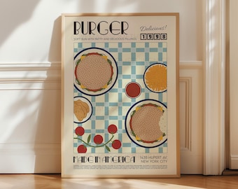 Burger Kitchen Wall Art Print | Fast Food Poster | Foodie Gift | Kitchen Decor