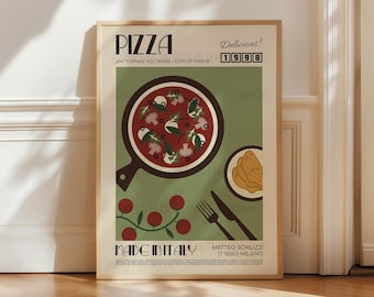Pizza Print, Kitchen Poster, Kitchen Print, Food Poster, Kitchen Art, Kitchen Decor, Food Art, Mid Century Modern,