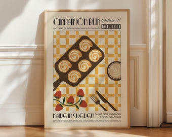 Retro Cinnamon Bun Poster, Kitchen Poster, Kitchen Print, Food Print, Modern Kitchen Decor, Retro Poster, Pop Art, Kitchen Art, Croissant