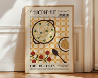 Sauerkraut Poster, Kitchen Art, Modern Kitchen Decor, Illustration, Germany, Chef Print, Bar Art, Exhibition Poster, Retro Wall Art