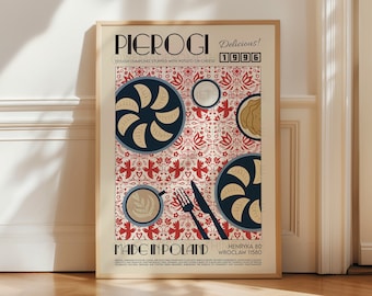 Pierogi Poster, Kitchen Poster, Kitchen Print, Food Poster, Modern Kitchen Decor, Home Decor, Wall Art, Retro Wall Art, Dumplings