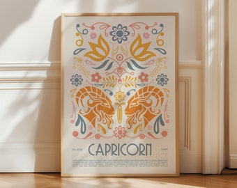 Capricorn Poster, Horoscope Print, Astrological Wall Art, Tarot, Exhibition Poster, Zodiac Poster, Birthday Present, Boho, Housewarming
