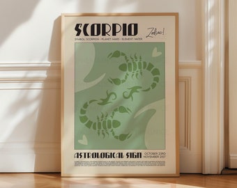 Scorpio Poster, Horoscope Print, Astrological Wall Art, Boho Poster, Exhibition Poster, Zodiac Poster, Birthday Present Housewarming