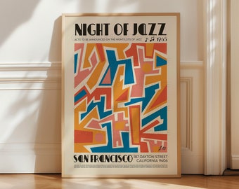 San Francisco Jazz Poster, Music Print, Music Poster, Kitchen Art, Music Lover, Lyrics Poster, Wall Art, Home Decor, Mid Century Modern