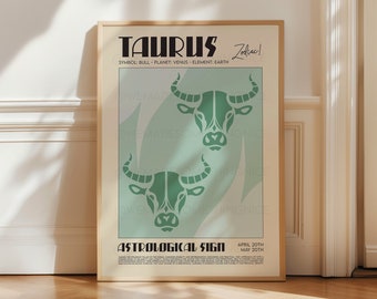 Taurus Poster, Horoscope Print, Astrological Wall Art, Illustration, Exhibition Poster, Zodiac Poster, Birthday Present Housewarming