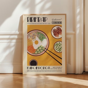 Bibimbap Poster, Kitchen Art, Kitchen Poster, Kitchen Print, Food Print, Modern Kitchen Decor, Japanese, Korean Food, Chef Print, Retro Art