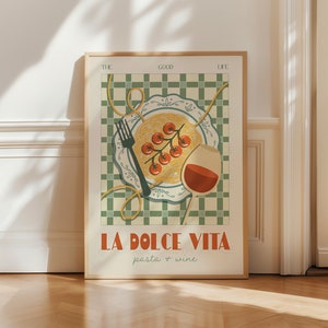 La Dolce Vita, Pasta Poster, Pasta Print, Kitchen Poster, Kitchen Print, Kitchen Art, Wine Poster Food Print, Retro Wall Art