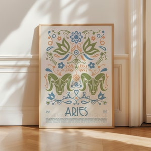 Aries Poster, Horoscope Print, Astrological Wall Art, Illustration, Exhibition Poster, Zodiac Poster, Birthday Present, Boho, Housewarming
