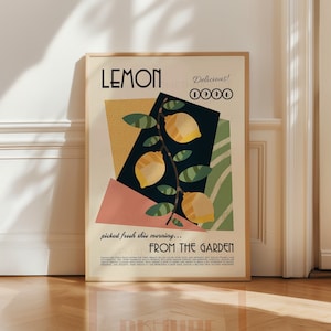 Lemon Poster, Kitchen Art, Kitchen Poster, Kitchen Wall Art, Retro Wall Art, Fruit Poster, Fruit Print, Food Art