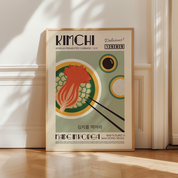 Kimchi Poster, Kitchen Poster, Kitchen Print, Food Print, Modern Kitchen Decor, Illustration, Ramen, Dumplings, Retro Wall Art