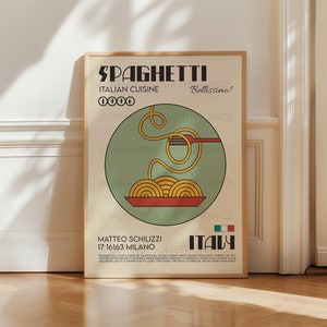 Spaghetti Poster, Pasta Poster, Kitchen Poster, Kitchen Print, Modern Kitchen Decor, Chef Print, Bar Art, Pasta Print, Retro Wall Art