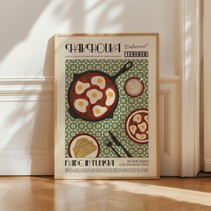 Shakshouka Print, Kitchen Poster, Kitchen Print, Breakfast Poster, Brunch, French Retro, Kitchen Decor, Food Art, Mid Century Modern