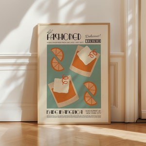 Old Fashioned Print, Kitchen Poster, Kitchen Print, Cocktail Poster, French Retro, Kitchen Decor, Mid Century Modern