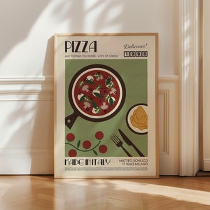 Pizza Print, Kitchen Poster, Kitchen Print, Food Poster, Kitchen Art, Kitchen Decor, Food Art, Mid Century Modern,