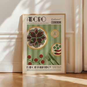 Adobo Poster, Food Art, Kitchen Art, Kitchen Poster, Food Print, Modern Kitchen Decor, Illustration, Philippines Art, Retro Wall Art