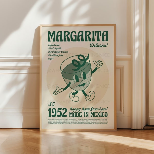 Margarita Cocktail Poster, Kitchen Art, Kitchen Print, Kitchen Poster, Cocktail Poster, Cocktail Print, Trendy Wall Art