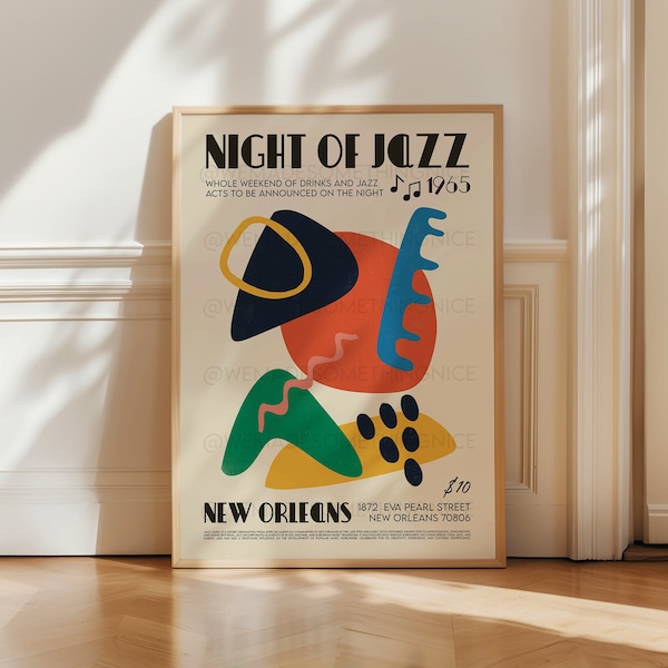 New Orleans Jazz Poster, Music Print, DJ, Music Poster, Kitchen Art, Music Lover, Lyrics Poster, Wall Art, Home Decor, Mid Century Modern