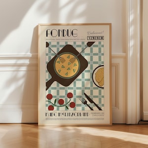 Swiss Fondue Poster, Kitchen Poster, Kitchen Print, Food Print, Modern Kitchen Decor, Retro Poster, Pop Art, Kitchen Art, Exhibition Poster