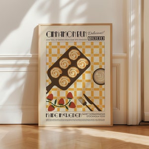 Retro Cinnamon Bun Poster, Kitchen Poster, Kitchen Print, Food Print, Modern Kitchen Decor, Retro Poster, Pop Art, Kitchen Art, Croissant