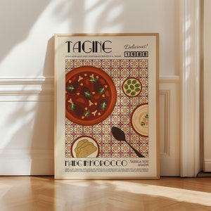 Tagine Print, Kitchen Poster, Kitchen Print, Kitchen Decor, Food Art, Mid Century Modern, Eat Sign, Hummus, Mediterranean Kitchen, Retro Art