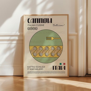 Póster de cannoli, arte de cocina, póster de cocina, impresión de cocina, póster de comida, arte de Italia, arte de pared retro