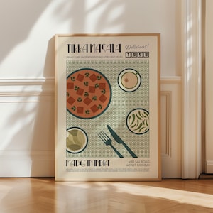 Affiche Tikka Masala, impression d'aliments, décoration de cuisine moderne, affiche de voyage, affiche de cuisine, affiche d'exposition, art mural rétro, impression de l'Inde, poulet