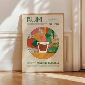 Rum Print, Cocktail Poster, French Retro, Kitchen Decor, Cocktail Poster, Mid Century Modern, Illustration, Bar Cart Print