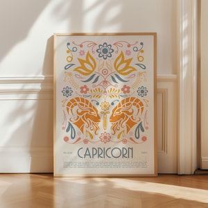 Poster Capricorne, impression horoscope, art mural astrologique, tarot, affiche d'exposition, affiche zodiaque, cadeau d'anniversaire, bohème, pendaison de crémaillère