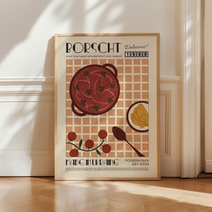 Borscht Poster, Modern Kitchen Decor, Food Print, Illustration, Ukraine, Chef Print, Bar Art, Exhibition Poster, Retro Wall Art, Dumplings