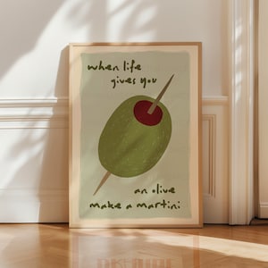 Olive Poster, Kitchen Art, Kitchen Poster, Kitchen Print, Cocktail, Trendy Wall Art, Maximalist Wall Art, Apartment Decor, Retro Wall Art