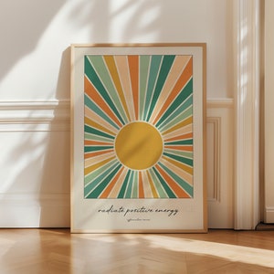 Radiate Positive Energy Print, Motivation Poster, Inspirational Art, Affirmation print, Mindfulness cards, Positive wall art, Bedroom, Gift imagem 1