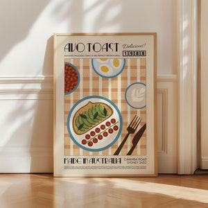 Avocado on Toast Print, Breakfast Poster, Modern Kitchen Decor, Retro Poster, Pop Art, Kitchen Art, Exhibition Poster, Illustration