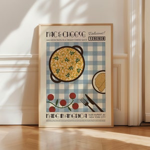 Mac & Cheese Poster, Kitchen Art, Kitchen Poster, Food Poster, Modern Kitchen Decor, Illustration, Pasta, Food, Retro Wall Art