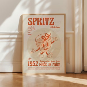 Spritz Cocktail Poster, Kitchen Art, Kitchen Poster, Kitchen Print, Retro Print, Kitchen Decor, Cocktail Print, Birthday, Housewarming