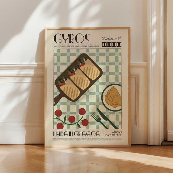 Gyros Print, Küchenkunst, Küchen Poster, Küchendruck, Griechenland Poster, Küchendeko, Food Art