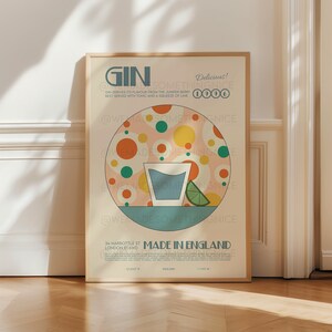 Impresión de ginebra, póster de cóctel retro, decoración de cocina, impresión de cóctel, impresión moderna de mediados de siglo, impresión de gin tonic