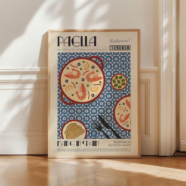 Paella Print, Kitchen Art, Kitchen Print, Kitchen Poster, Food Print, Food Art, Food Poser