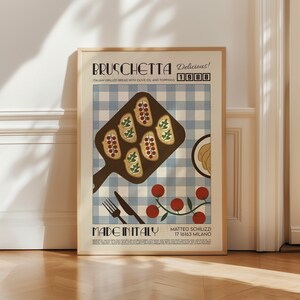 Impression bruschetta, art de cuisine, impression de cuisine, affiche de cuisine, décoration de cuisine, art culinaire, art moderne Mid-Century, Italie