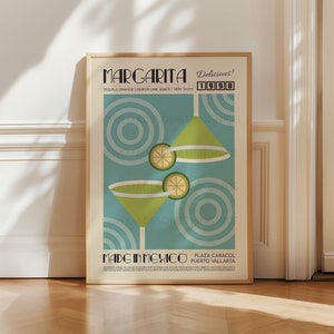 Póster de cóctel margarita, arte de cocina, impresión de alimentos, decoración de cocina moderna, arte de bar, tequila, gin tonic, póster de exposición, arte de pared retro
