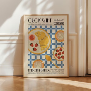 French Croissant Poster, Kitchen Art, Kitchen Poster, Kitchen Print, Food Print, Modern Kitchen Decor, Retro Poster, Coffee Poster