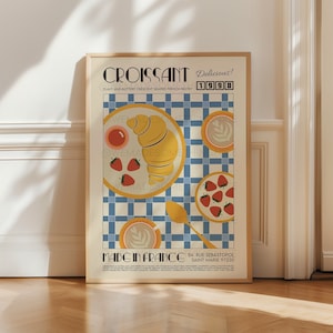 French Croissant Poster, Kitchen Art, Kitchen Poster, Kitchen Print, Food Print, Modern Kitchen Decor, Retro Poster, Coffee Poster