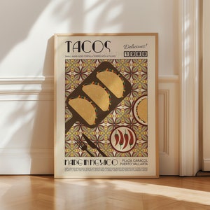 Taco Poster, Kitchen Poster, Kitchen Print, Food Print, Modern Kitchen Decor, Illustration, Mexican, Chef Print, Bar Art, Retro Wall Art