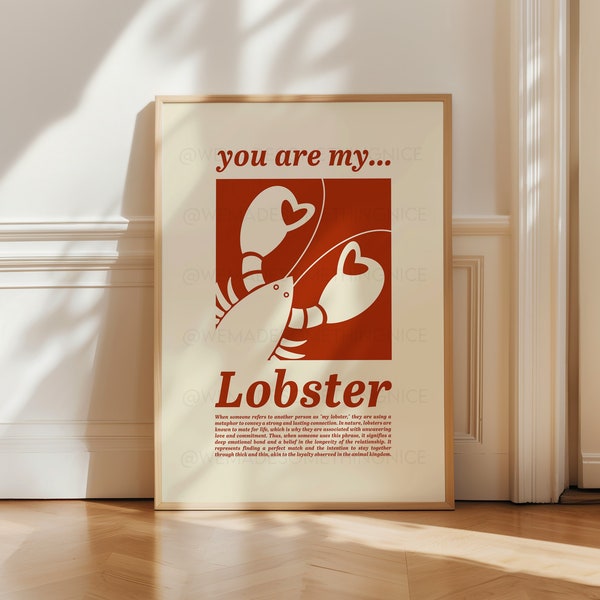 You Are My Lobster Print, Coastal Decor, Kitchen Art, Kitchen Print, Kitchen Poster, Oyster print, Trendy Wall Art, Minimalist